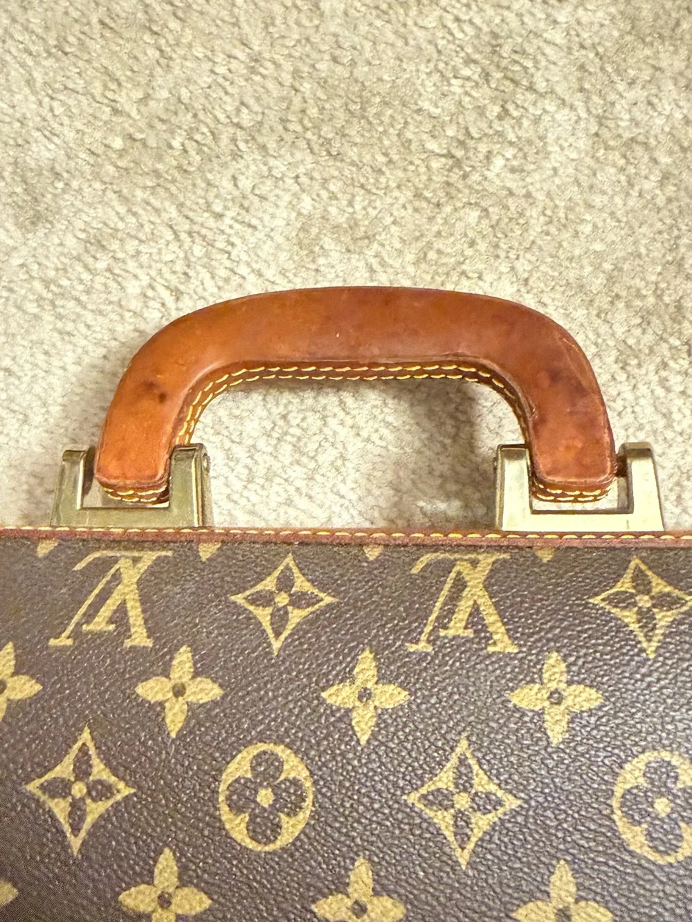 Louis Vuitton Brown Monogram Canvas Briefcase with Gold Hardware